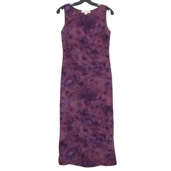 Vintage Dress Silk Floral Academia Cottage Romantic Goth Midi Purple 2 Flawed - Picture 1 of 11